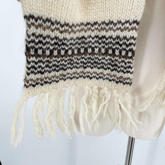 White Nordic Striped Knit Fringe Scarf - Picture 5 of 7